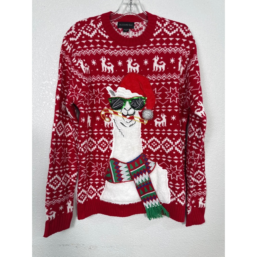 Blizzard Bay Ugly Christmas Sweater Small Red‎ Llama Fair Isle Whimsical Holiday